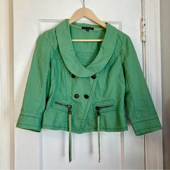 Dance in Paris Women's Boho Asymmetrical Green Jacket Cotton Blend Size S - Picture 1 of 5